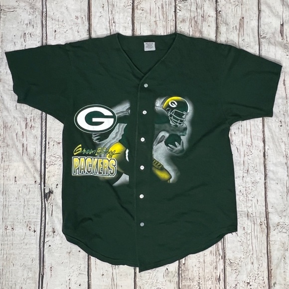Vintage 90s Green Bay Packers NFL Football Baseball Style Jersey Cotton Shirt - Picture 1 of 4